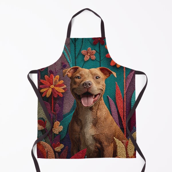 Item preview, Happy Pitbull in a Floral Garden - Embroidery Style Digital Art designed and sold by skibreck.