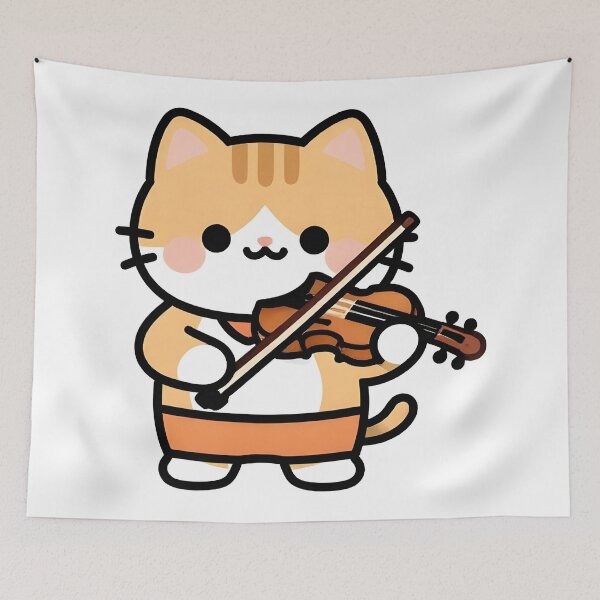 Item preview, school subject music A cute cartoon cat playing a violin in a classroom designed and sold by Uglyandcute.