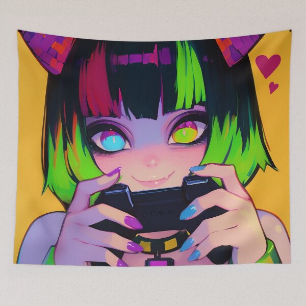Item preview, Neon Cat Ears Gamer Girl designed and sold by bubblegoth.