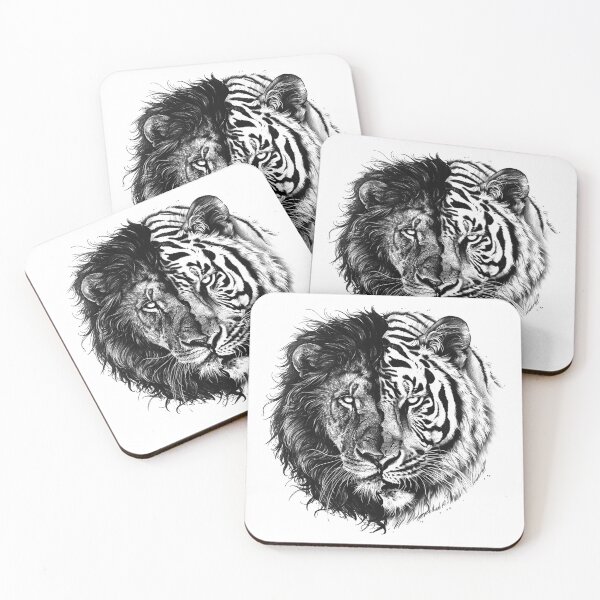 Item preview, Lion and Tiger Fusion – Dual Wild Power Ink Illustration designed and sold by inkoutninja.