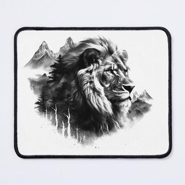 Item preview, Lion in Mountain Forest – Majestic Wilderness Ink Art designed and sold by inkoutninja.