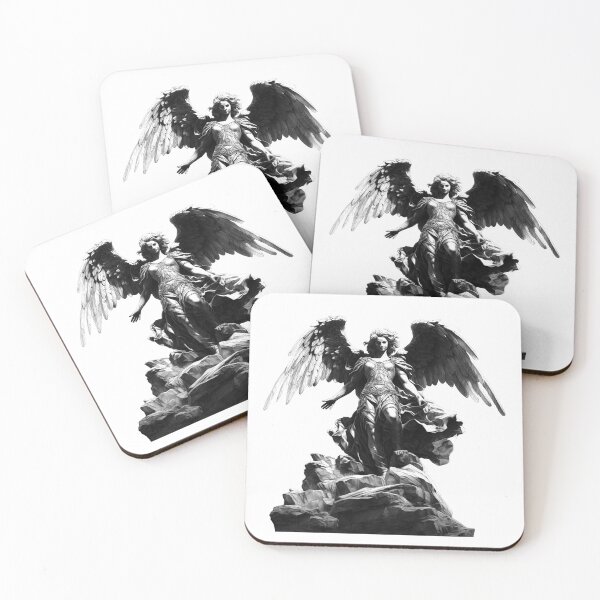 Item preview, Warrior Angel on Cliff – Divine Protector Ink Illustration designed and sold by inkoutninja.