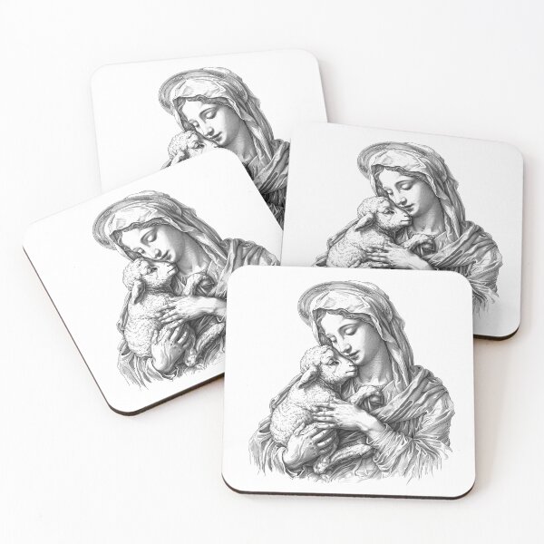 Item preview, Madonna and Lamb – Sacred Love and Peace Ink Illustration designed and sold by inkoutninja.