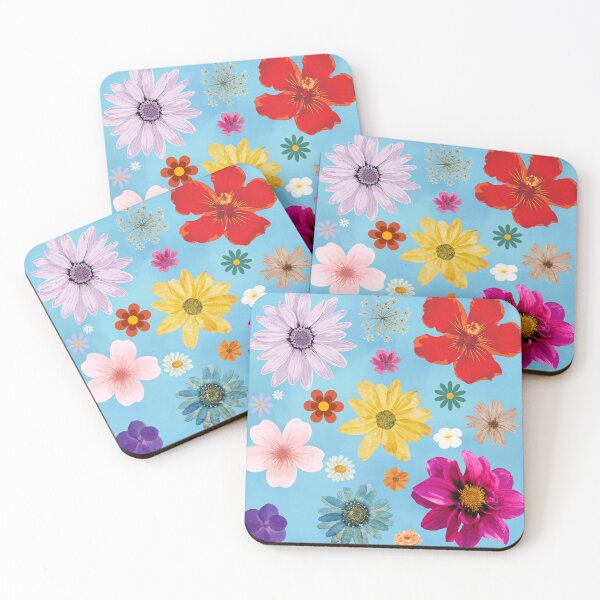 Item preview, Flowers On A Blue Background-Bright Mixed Flower Collage  designed and sold by larissa-myrie.