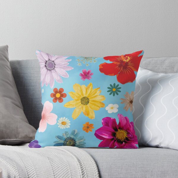 Item preview, Flowers On A Blue Background-Bright Mixed Flower Collage  designed and sold by larissa-myrie.
