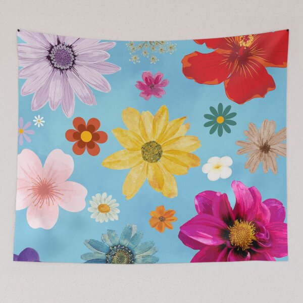 Item preview, Flowers On A Blue Background-Bright Mixed Flower Collage  designed and sold by larissa-myrie.