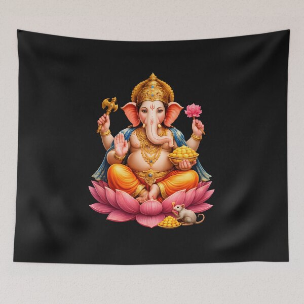 Item preview, Ganpati Bappa Canvas Art – Hindu God Ganesha Lotus Painting designed and sold by Trove Designs.