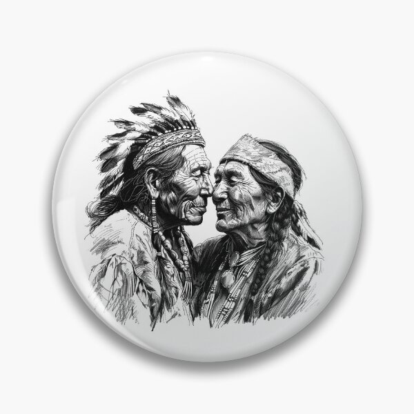 Item preview, Elder Native Couple – Ancestral Love and Heritage Ink Drawing designed and sold by inkoutninja.