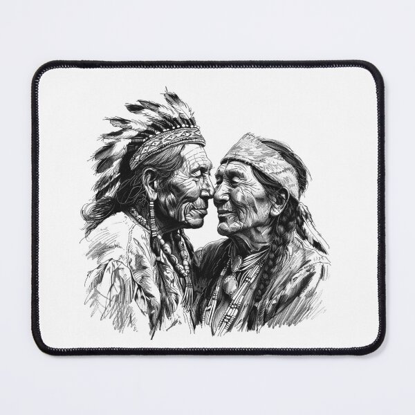 Item preview, Elder Native Couple – Ancestral Love and Heritage Ink Drawing designed and sold by inkoutninja.