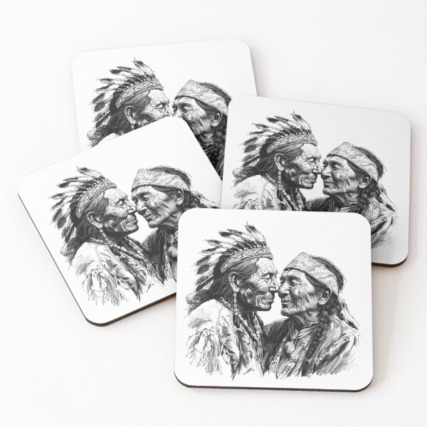 Item preview, Elder Native Couple – Ancestral Love and Heritage Ink Drawing designed and sold by inkoutninja.