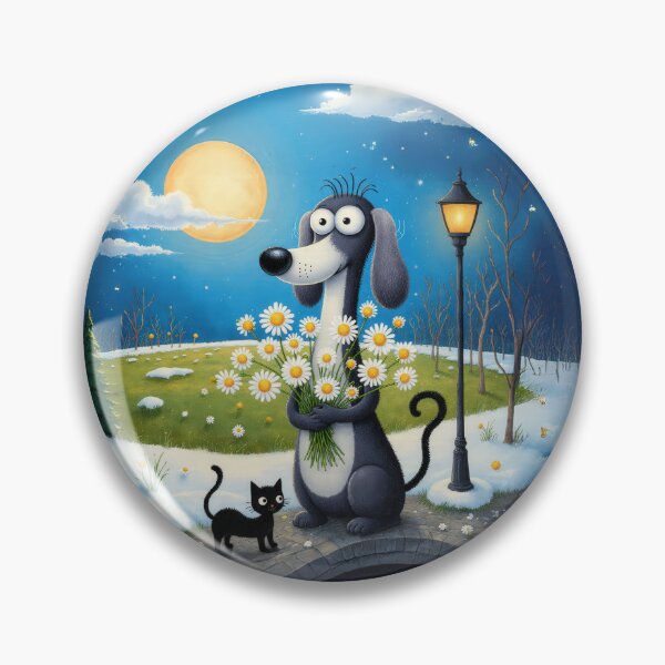 Item preview, Moonlit Dog with Daisies – Whimsical Nighttime Illustration designed and sold by Whimsical Hug.