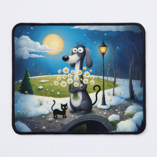 Item preview, Moonlit Dog with Daisies – Whimsical Nighttime Illustration designed and sold by Whimsical Hug.