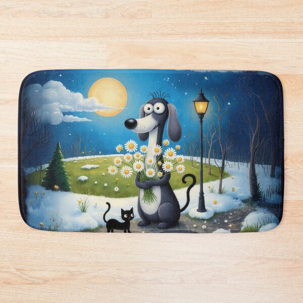 Item preview, Moonlit Dog with Daisies – Whimsical Nighttime Illustration designed and sold by Whimsical Hug.