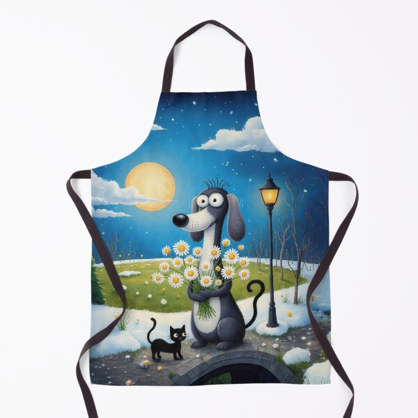 Item preview, Moonlit Dog with Daisies – Whimsical Nighttime Illustration designed and sold by Whimsical Hug.