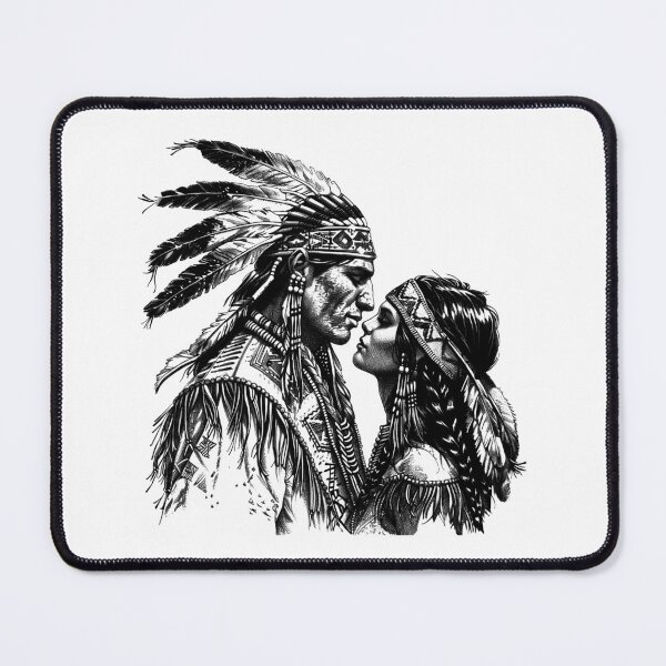 Item preview, Native Couple in Traditional Attire – Sacred Love Ink Illustration designed and sold by inkoutninja.