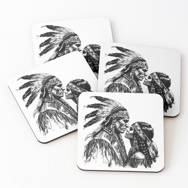 Item preview, Native Couple in Traditional Attire – Sacred Love Ink Illustration designed and sold by inkoutninja.