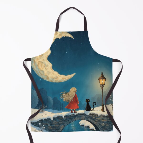 Item preview, Girl and Cat Under a Crescent Moon – Whimsical Nighttime Illustration designed and sold by Whimsical Hug.