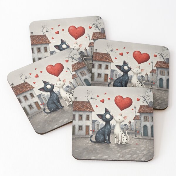 Item preview, Love-Struck Cats in a Whimsical Town – Romantic Cat Illustration designed and sold by Whimsical Hug.