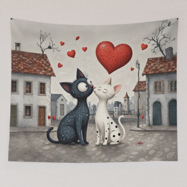 Item preview, Love-Struck Cats in a Whimsical Town – Romantic Cat Illustration designed and sold by Whimsical Hug.
