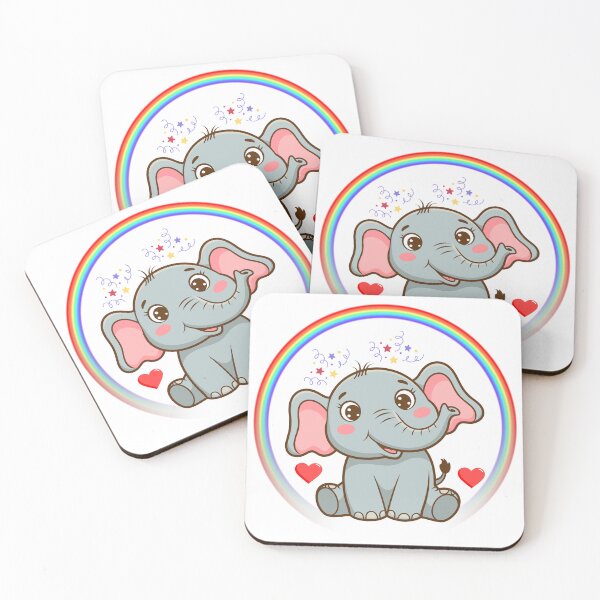 Item preview, Rainbow Elephant with Hearts - Cute Gray Elephant with Star Confetti Illustration designed and sold by Love3Happy.
