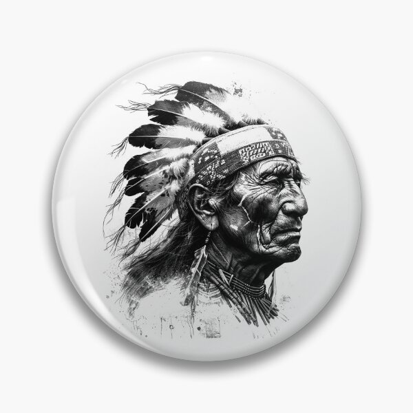Item preview, Native Elder in Headdress – Honoring Heritage Ink Portrait designed and sold by inkoutninja.
