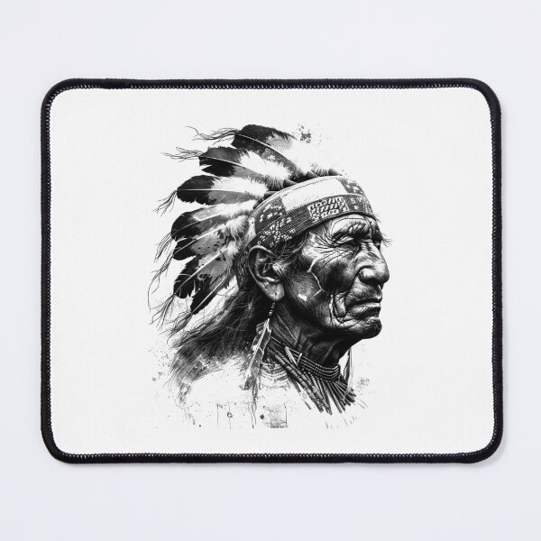 Item preview, Native Elder in Headdress – Honoring Heritage Ink Portrait designed and sold by inkoutninja.