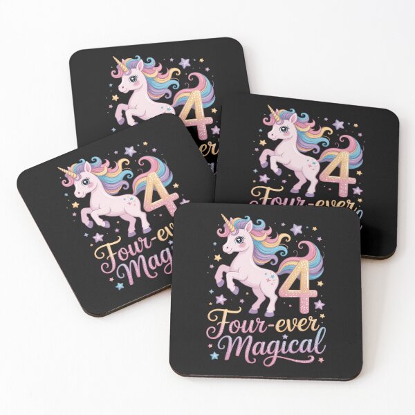 Item preview, Four-Ever Magical Unicorn 4th Birthday designed and sold by IdunayaStore.