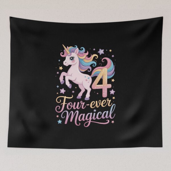 Item preview, Four-Ever Magical Unicorn 4th Birthday designed and sold by IdunayaStore.