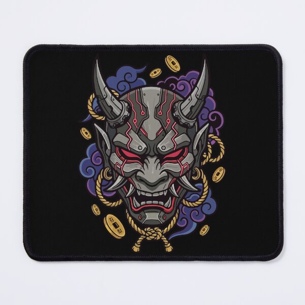 Item preview, Neon glowing cybernetic Oni demon mask vector t-shirt design designed and sold by Tong4130.
