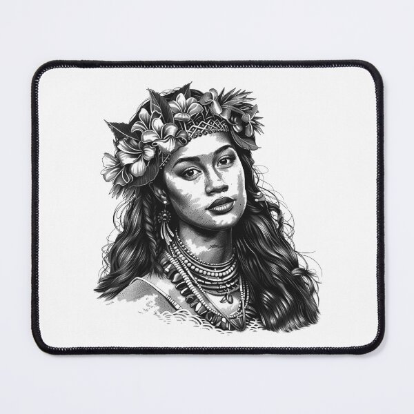 Item preview, Island Woman with Flower Crown – Polynesian Cultural Portrait Illustration designed and sold by inkoutninja.