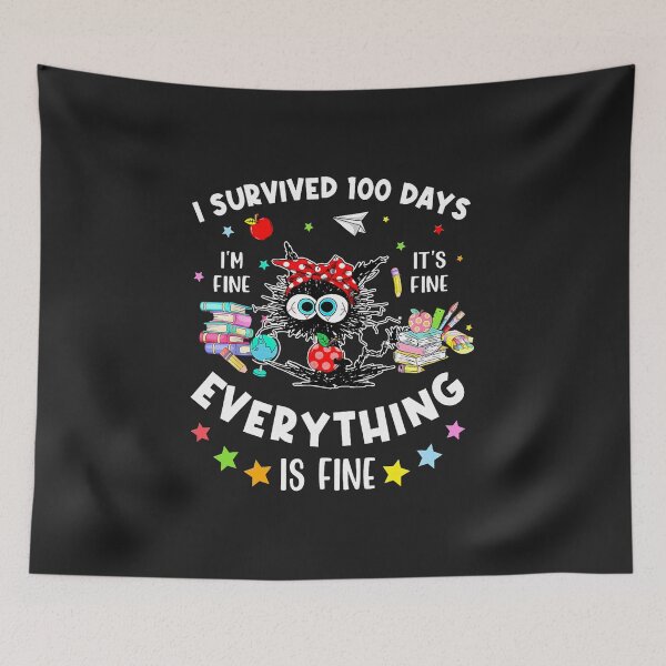 Item preview, I Survived 100 Days of School Teacher Kids Funny Cat Lover  designed and sold by ArleneRowe.