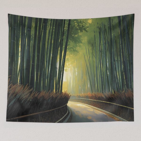 Item preview, Kyoto Bamboo Path Serene Forest Sunrise Art designed and sold by RkskArt.