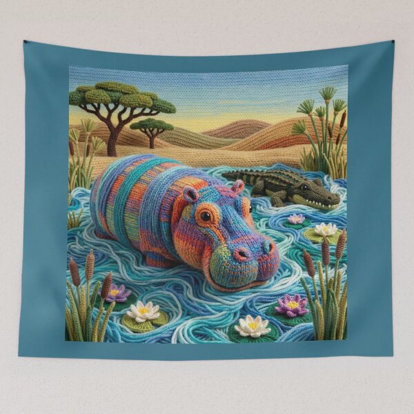 Item preview, Yarn Hippo and Crocodile at Waterhole designed and sold by Tridentulus.
