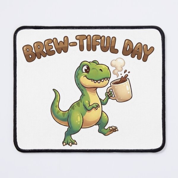 Item preview, Have A Brew-tiful Day - Cute T-Rex Coffee Pun designed and sold by Rengwear.