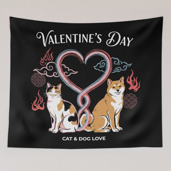 Item preview, Shiba Inu and Calico Cat Heart Tails Valentine Art designed and sold by zzz888.