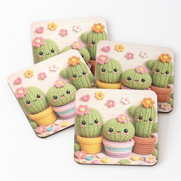 Item preview, Cute amigurumi cactus trio with colorful flowers designed and sold by Mauswohn.