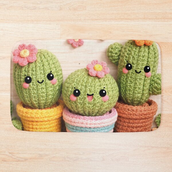 Item preview, Cute amigurumi cactus trio with colorful flowers designed and sold by Mauswohn.