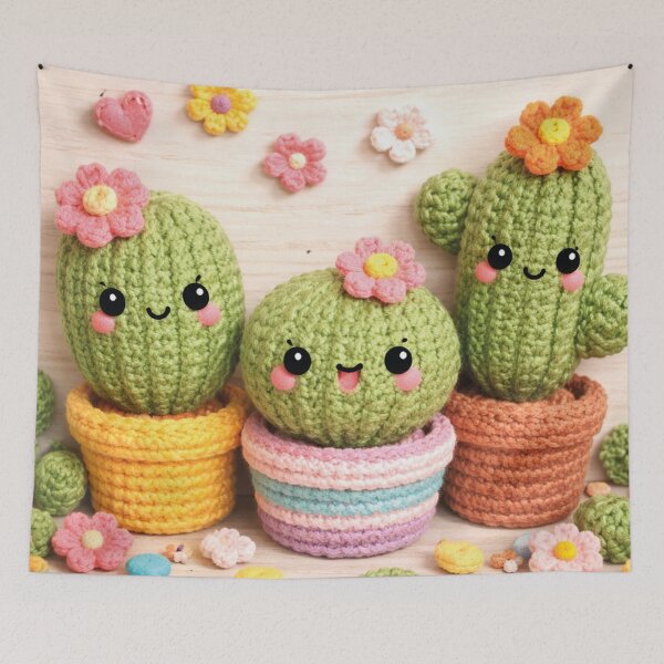 Item preview, Cute amigurumi cactus trio with colorful flowers designed and sold by Mauswohn.