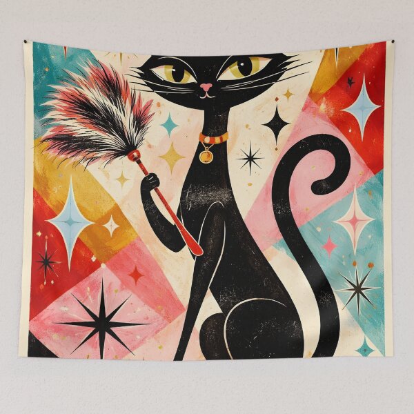 Item preview, Mid Century Modern Cat Cleaning designed and sold by VFWChuck.