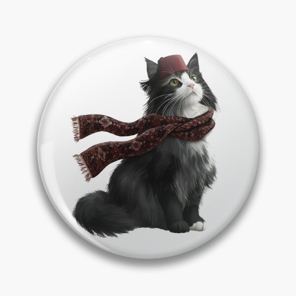 Item preview, Fluffy Black and White Cat Wearing Traditional Fez Hat and persian Scarf designed and sold by designwiss.