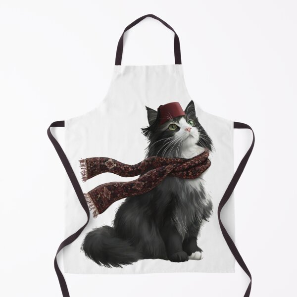 Item preview, Fluffy Black and White Cat Wearing Traditional Fez Hat and persian Scarf designed and sold by designwiss.