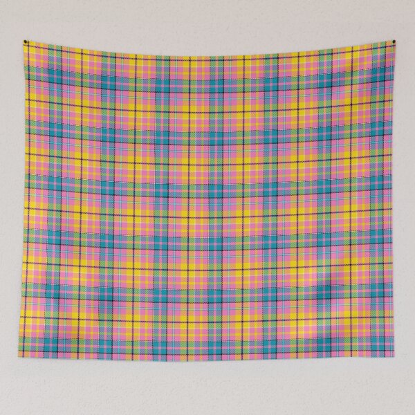 Item preview, Yellow and Blue Tartan Plaid On Pink Background  designed and sold by PatternTitan.