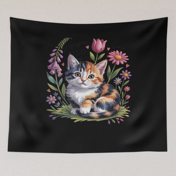 Item preview, foxglove daisy tulip Cat Stunning in Wildflowers Girl designed and sold by Libbysharts.