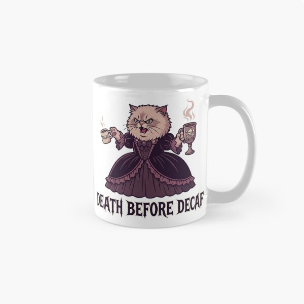 Item preview, Death Before Decaf - Funny Gothic Victorian Cat designed and sold by Rengwear.