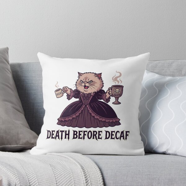 Item preview, Death Before Decaf - Funny Gothic Victorian Cat designed and sold by Rengwear.