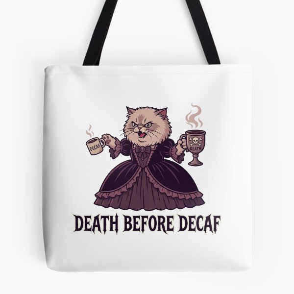 Item preview, Death Before Decaf - Funny Gothic Victorian Cat designed and sold by Rengwear.