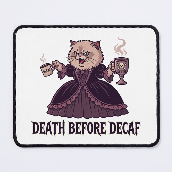 Item preview, Death Before Decaf - Funny Gothic Victorian Cat designed and sold by Rengwear.