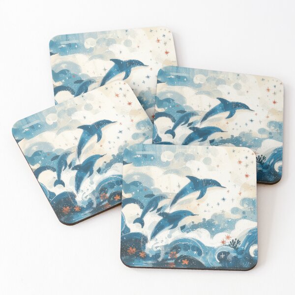Item preview, Dolphins Dancing Through Dreamy Waves designed and sold by Dusk Atelier.