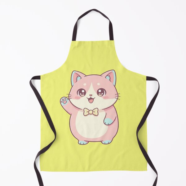 Item preview, Adorable Kawaii Pink Cartoon Kitten Waving Hello with a Yellow Polka Dot Bow Tie designed and sold by bvdesignart.
