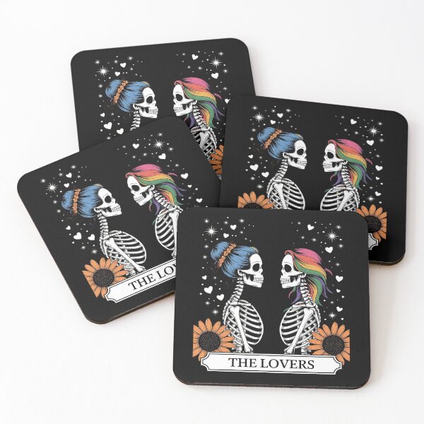 Item preview, Tarot Card The Lovers Rainbow Kissing Lesbian Skeletons designed and sold by angolinnArt.